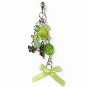 Green Beaded Butterfly Floral Charm | Bag Charm Zipper Pull Lip Balm Charm